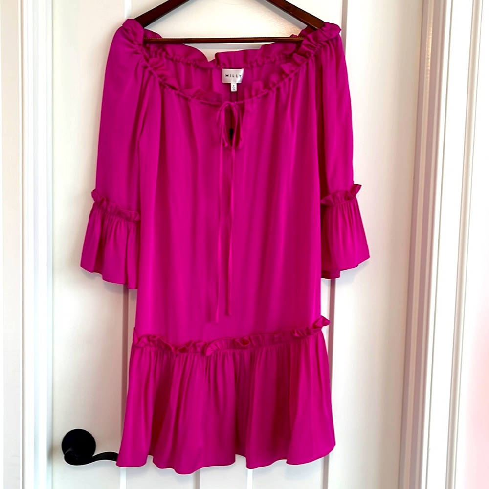 Milly NWT Santorini Silk Dress. Size P. Fuchsia-Pink Color.